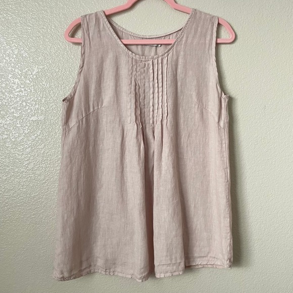 Laura Bianchi Tank Top Womens Large Pink 100% Linen Pintuck Sleeveless Italy - Picture 3 of 11
